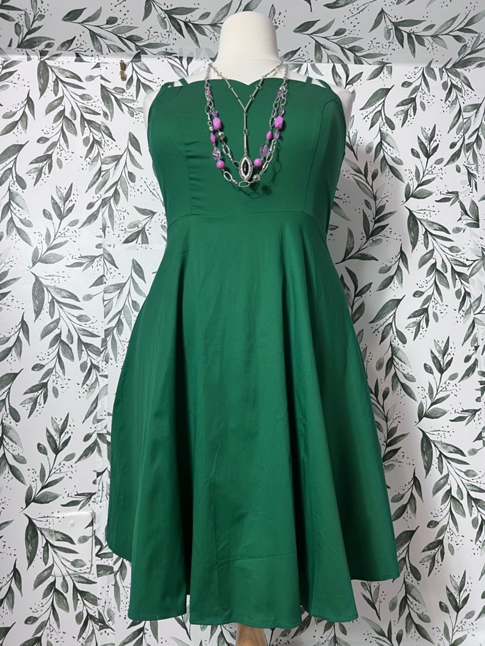 Green Retro Vintage Cotton Dress Sz XL New Elegant Classic Fit & Flare Bohemian